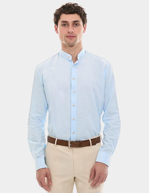 Camisa de vestir Vittorio Forti de algodón y lino manga larga para hombre