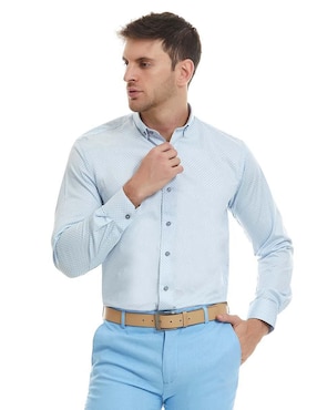 Camisa Business Casual Vittorio Forti De Algodón Manga Larga Para Hombre