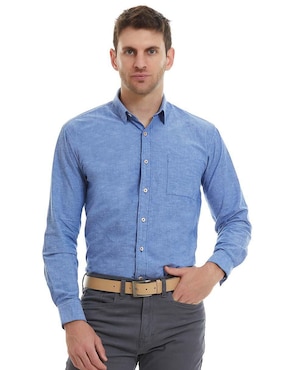 Camisa Casual Vittorio Forti De Lino Y Algodón Manga Larga Para Hombre