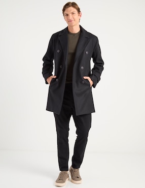 Abrigo Merkabá de lana impermeable con bolsillos estampado liso para hombre