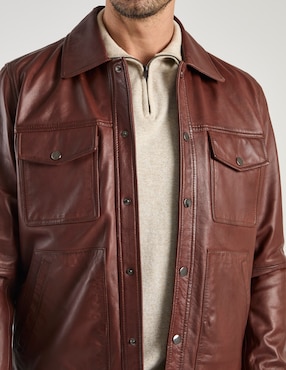 Chamarra bomber Calderoni de piel con bolsillos para hombre