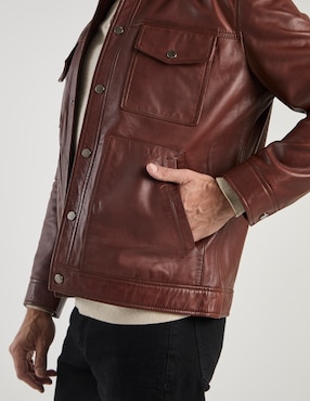 Chamarra bomber Calderoni de piel con bolsillos para hombre