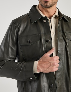 Chamarra casual Calderoni de piel con bolsillos para hombre