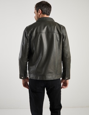 Chamarra casual Calderoni de piel con bolsillos para hombre