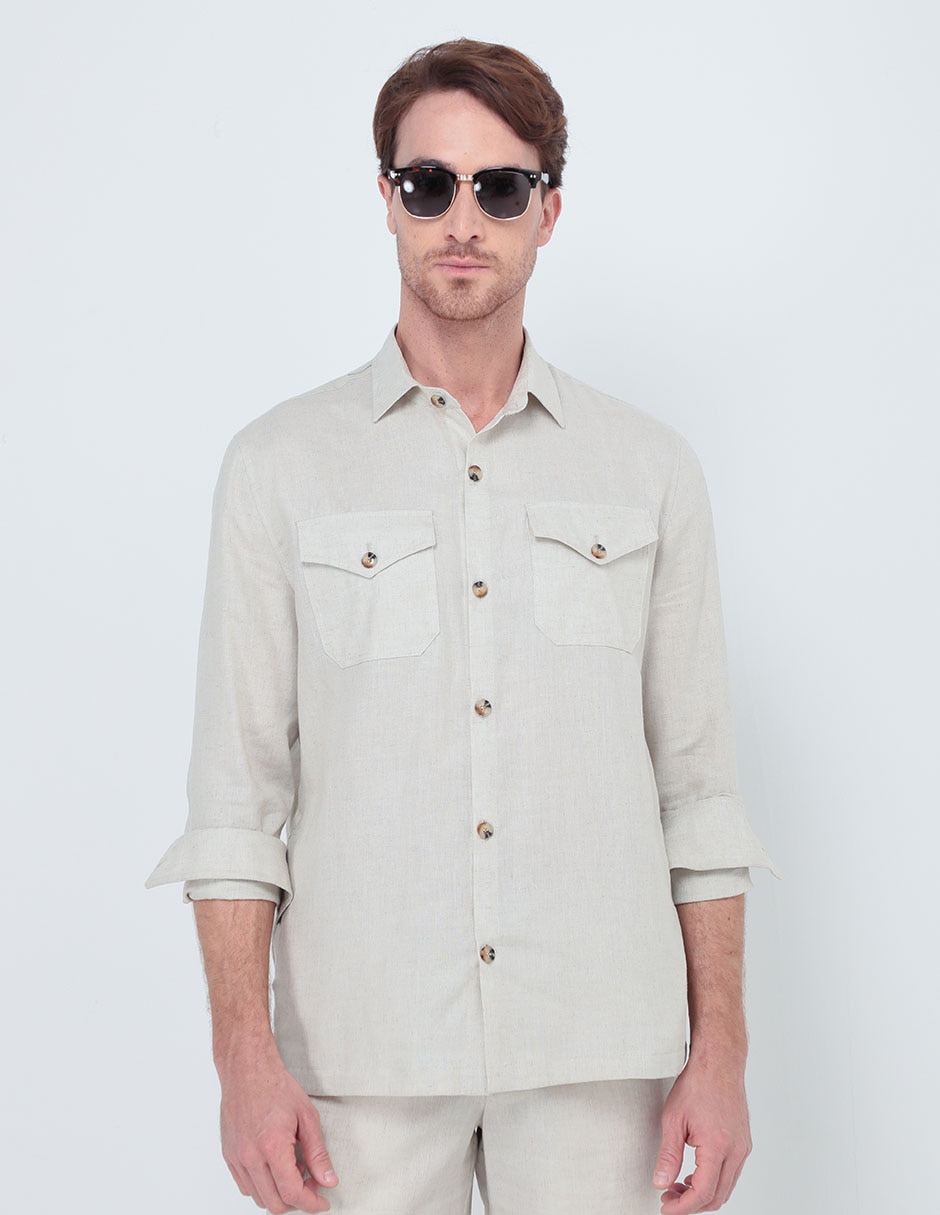 Camisa casual de algodón manga larga para hombre