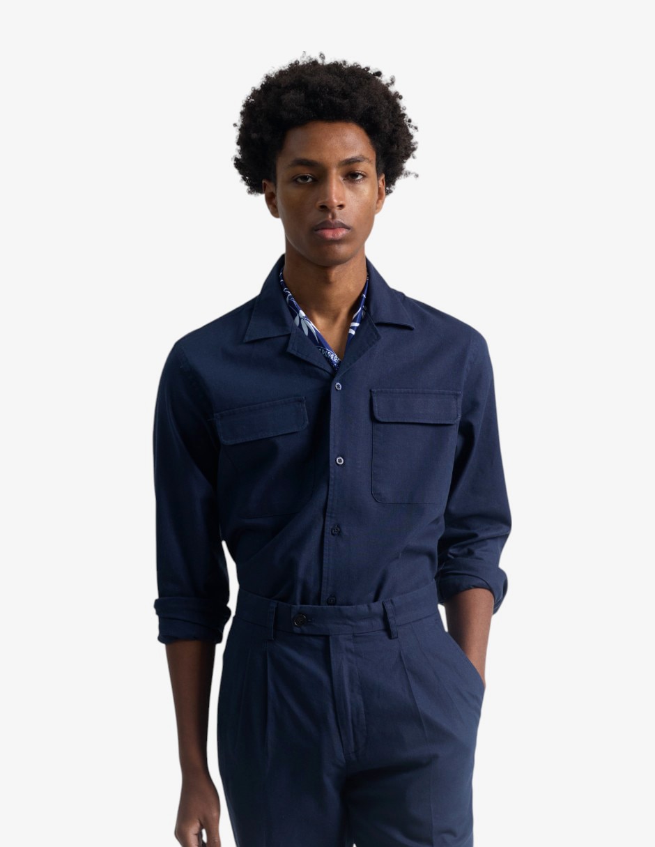 Sobrecamisa casual de algodón manga larga para hombre