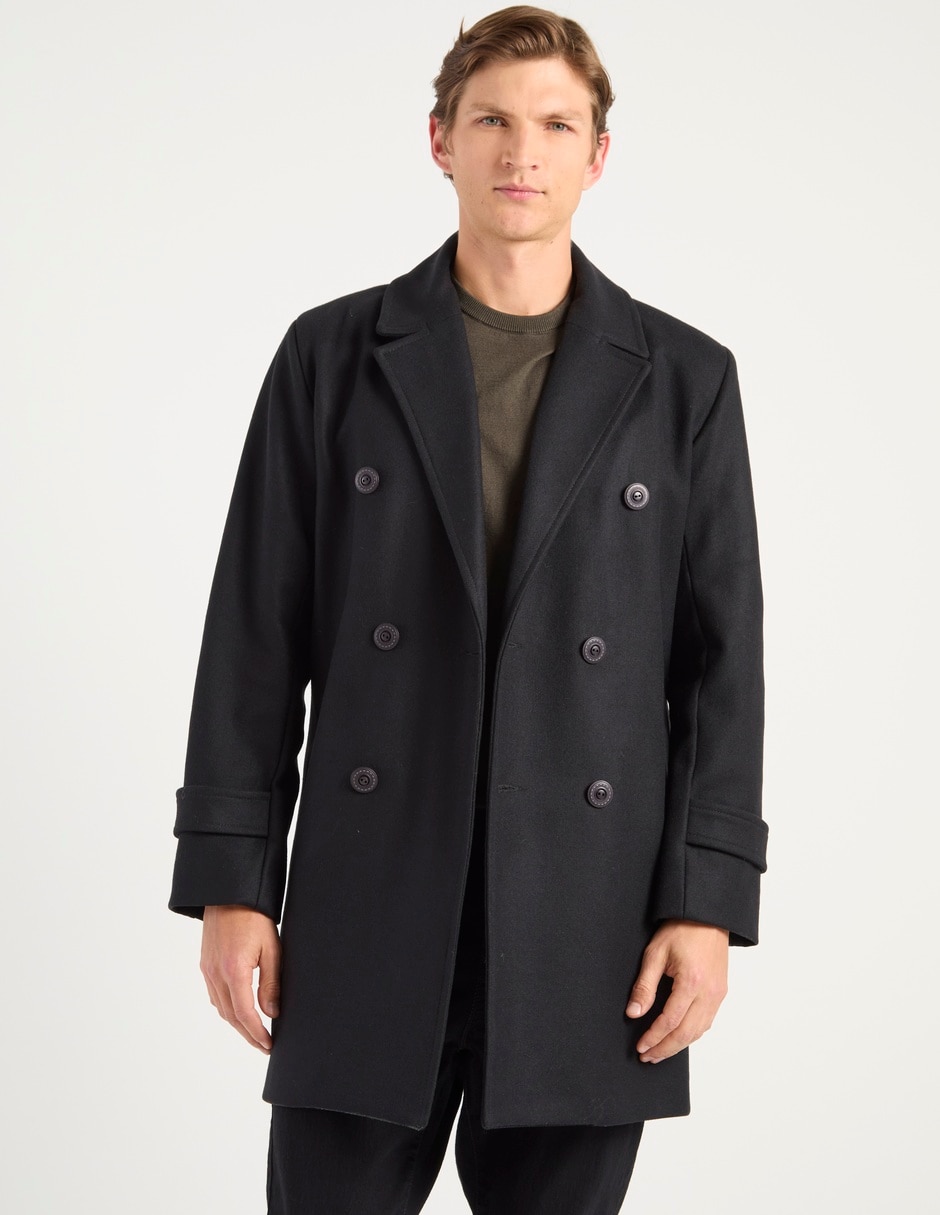 Abrigo de lana impermeable con bolsillos estampado liso para hombre