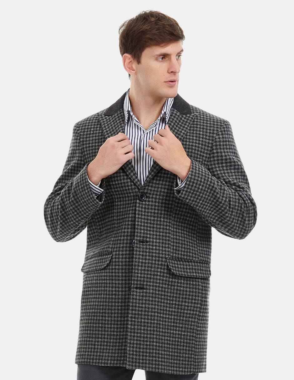Abrigo de lana con bolsillos estampado pata de gallo para hombre Abrigo de lana con bolsillos estampado pata de gallo para hombre