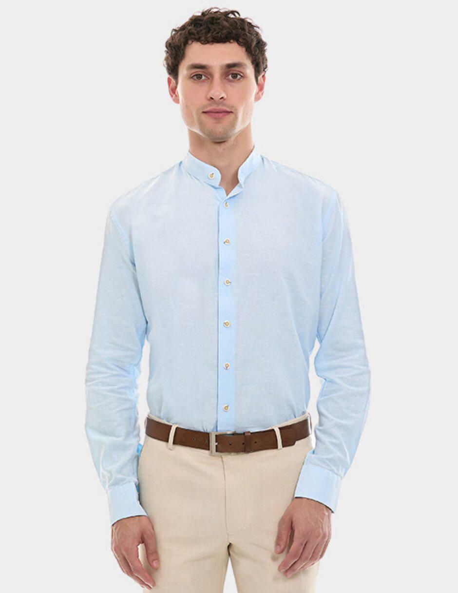 Camisa de vestir de algodón y lino manga larga para hombre