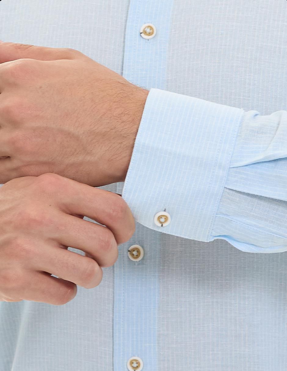 Camisa de vestir de algodón y lino manga larga para hombre 2