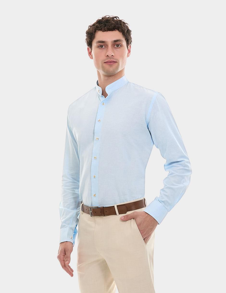 Camisa de vestir de algodón y lino manga larga para hombre 3