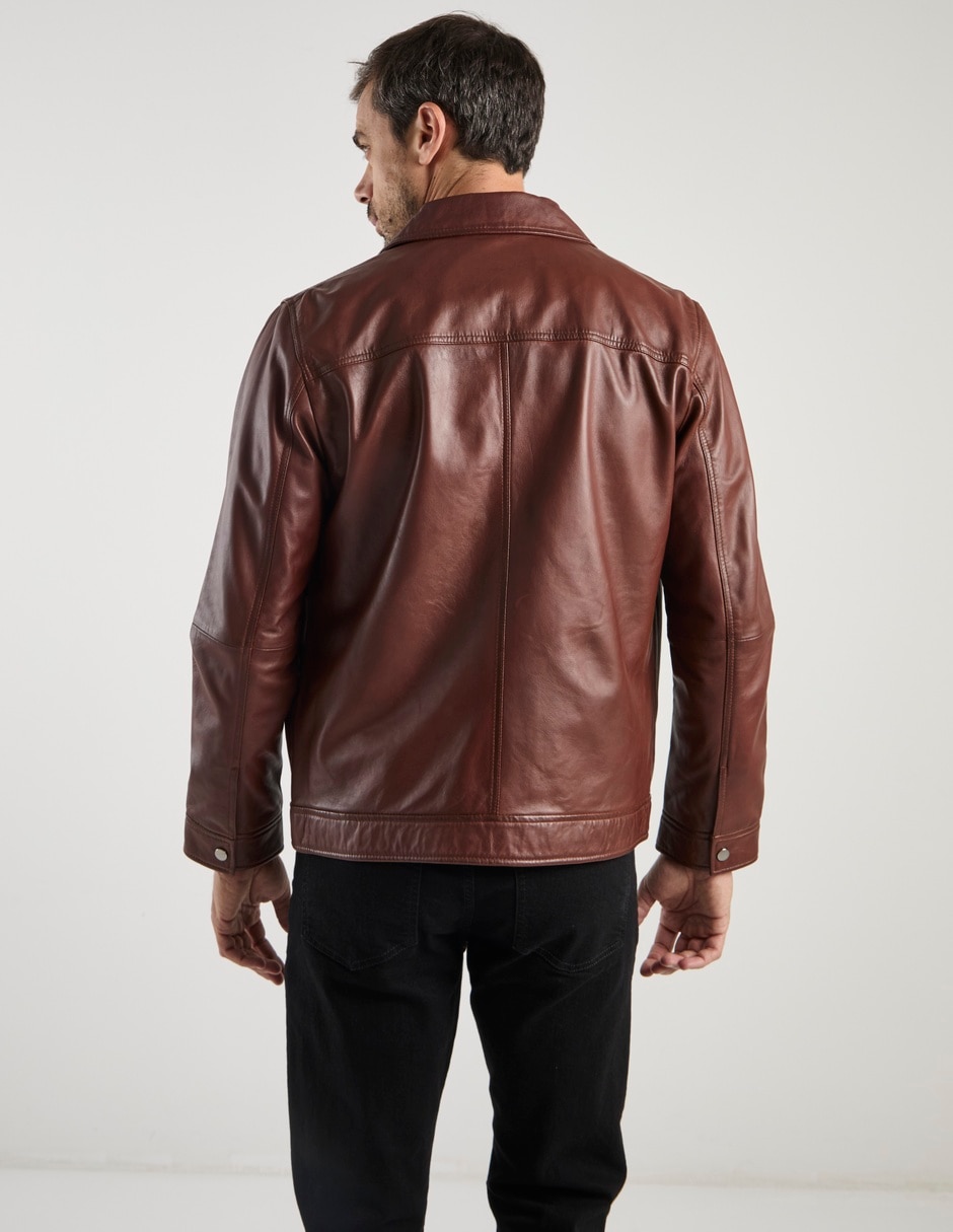 Chamarra bomber de piel con bolsillos para hombre 6