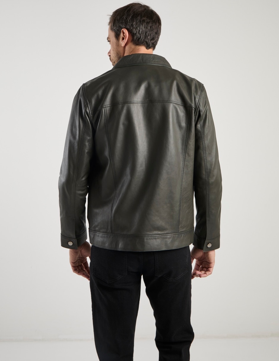 Chamarra casual de piel con bolsillos para hombre 6